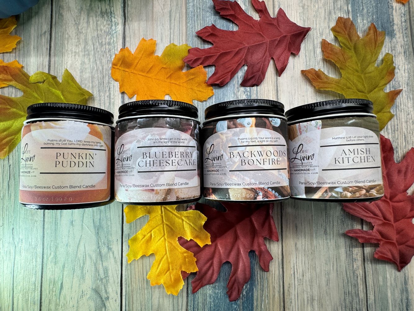 Backwoods Bonfire - Amish Kitchen - Blueberry Cheesecake - Punkin' Puddin' - 4oz jar candles