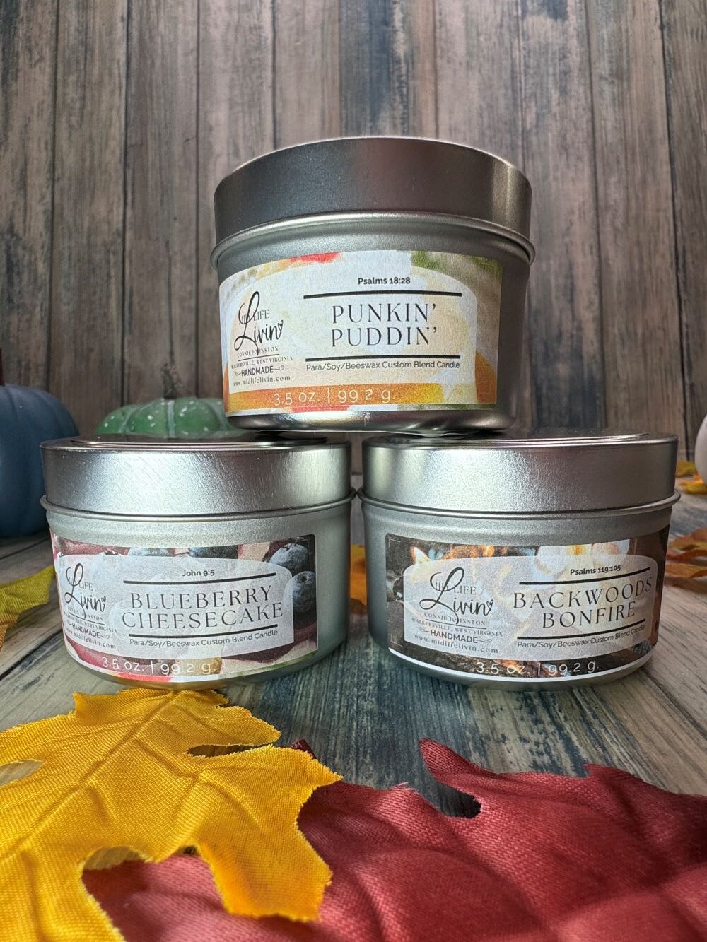 Backwoods Bonfire - Blueberry Cheesecake - Punkin' Puddin' - 4oz tin candles